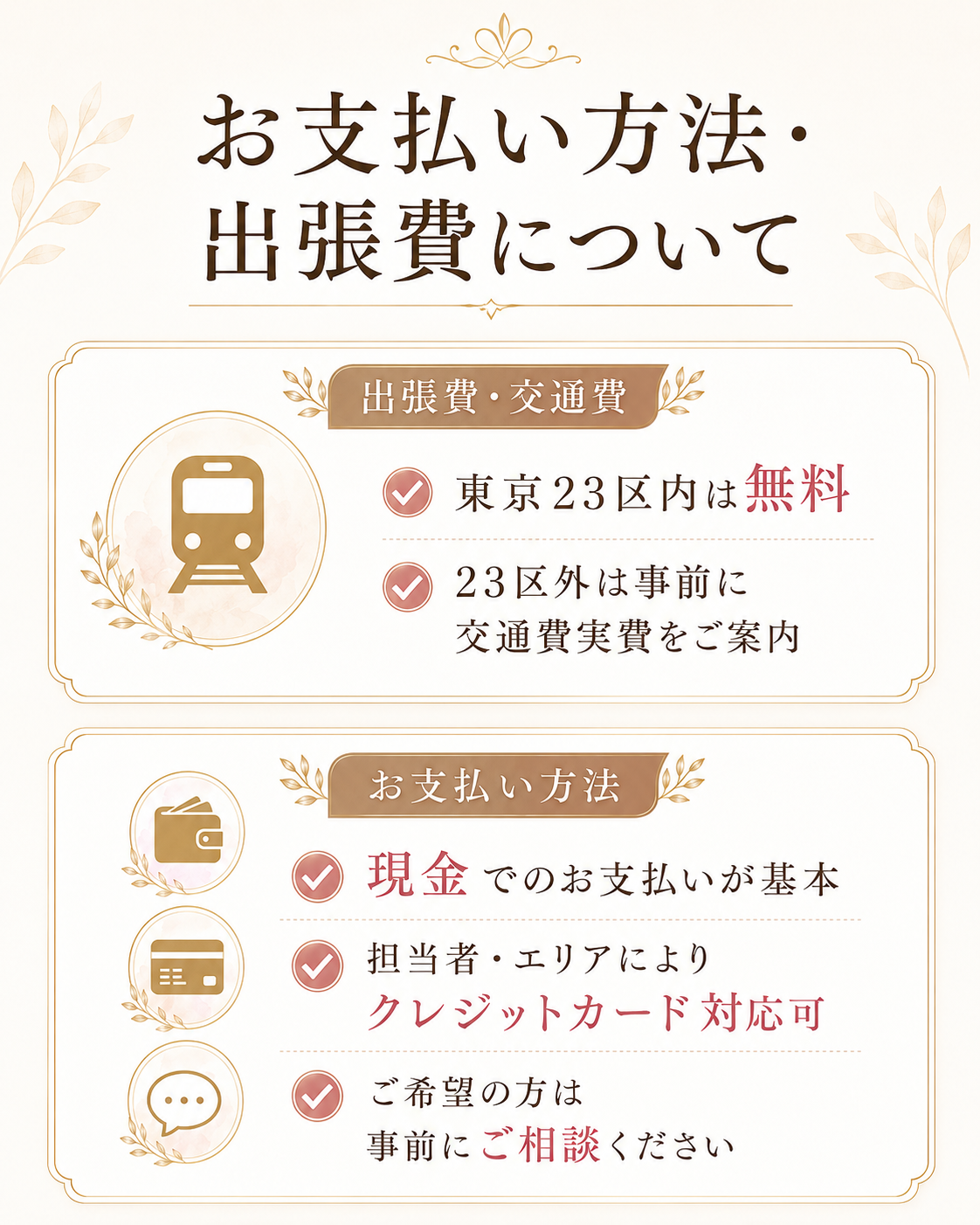 お支払い方法・出張費について