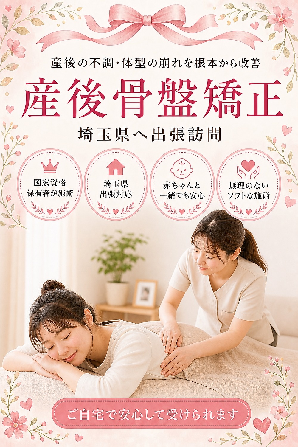 埼玉県へ出張訪問する産後骨盤矯正 女性国家資格保有者がご自宅へ バランス工房